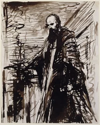En studie for et portrett i full lengde av Robert Gascoyne-Cecil (penn og stubbe med brunt blekk vask på papir)